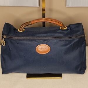 Longchamp Navy Blue Pliage Leather-Trimmed Hand Bag With Rope Strap